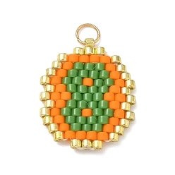 Зеленый Бисерные цифры 8 подвески, подвески из стеклянных бусин с узором ткацкого станка, с целью перехода в кольце, зелёные, 19x14.5x1.5 мм, отверстие : 2.9 мм