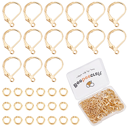 Настоящее золото 24K 100 шт. латунные серьги с рычагом, с горизонтальной петлей, с латунными соединительными кольцами с реечным покрытием, реальный 24 k позолоченный, 15.6x10x2 мм, отверстие : 1.4 мм, штифты : 0.8 мм