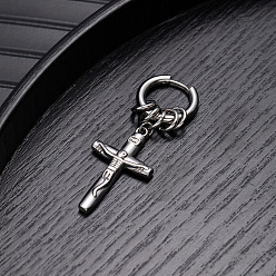 Cross 304 серьги-кольца с подвесками из нержавеющей стали, религия, цвет нержавеющей стали, без потускнения, крестик, 50x17 мм