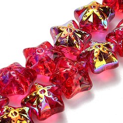 Красный Гальваническая краска для запекания стеклянные бусины нити, звезда, с покрытием AB цвета, с половиным покрытием, красные, 17x17.5x12 мм, отверстие : 1.2 мм, около 40 шт / нитка, 24.41'' (62 см)