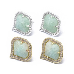 (52) Непрозрачная лаванда Серьги из натурального амазонита, с латунной фурнитурой и кубическим цирконием, граненые, прозрачные, разноцветные, 18x18 мм , штифт: 0.6 мм