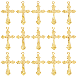 Золотой 50Подвески в тибетском стиле шт., на Пасху, без свинца и без кадмия, кулон крест распятия, золотые, 33.5x20.5x2.5 мм, отверстие : 2 мм