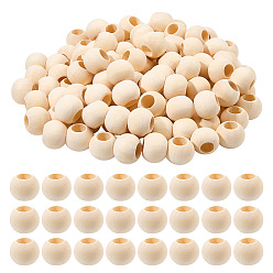 Античный Белый Незаконченные деревянные бусы, натуральные деревянные свободные шарики, бусины с большим отверстием, круглые, старинный белый, 19~20x18~18.5 мм, отверстие : 9~9.5 мм