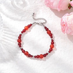 Красный Браслеты из матового прозрачного стекла с бусинами для женщин, круглые, красные, 8-1/4 дюйм (21 см)