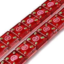 Красный Прозрачные стеклянные бусины, бусины ручной работы, с эмалью, квадратный, красные, 11.8~12x12x5~5.5 мм, отверстие : 1.2 мм, около 33 шт / нитка, 15.35'' (39 см)