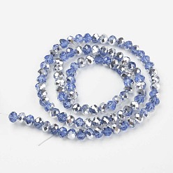 Steel Blue Electroplate Transparent Glass Beads Strands, Half Silver Plated, Faceted, Rondelle, Steel Blue, 2.5x2mm, Hole: 0.4mm, about 199pcs/strand, 13.4 inch(34cm)