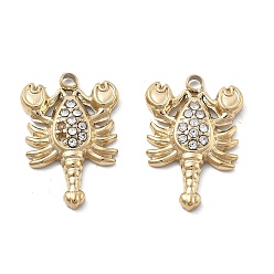 Настоящее золото 18K 304 из нержавеющей стали горный хрусталь подвески, ионное покрытие (ip), скорпион, реальный 18 k позолоченный, 18x11.5x3 мм, отверстие : 1.5 мм