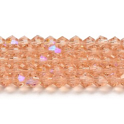 Сэнди Коричневый Прозрачные стеклянные бусины гальваническим пряди, с покрытием AB цвета, граненые, двухконусные, песчаный коричневый, 2.9~3.3x2.5 мм, отверстие : 0.7 мм, около 135~140 шт / нитка, 38~40 см
