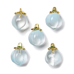 Светло-Голубой Стеклянные подвески, персик, с золотой эмали сплава выводов, два тона, Небесно-голубой, 17x11.5 мм, отверстие : 1.4 мм