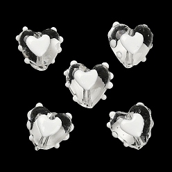 Белый Бусины лэмпворк , с эмалью, сердце, белые, 14~15x15~15.5x8.5~9.5 мм, отверстие : 1.4 мм