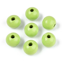 Зелено-Желтый Круглые бусины из натурального дерева схима, окрашенные распылением, зеленый желтый, 11.8~12.5x11 мм, отверстие : 2.5~3 мм