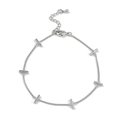 Rectangle Латунные браслеты с покрытием для женщин, платина, долговечный, без свинца и без кадмия, прямоугольные, 7-1/4 дюйм (18.5 см)