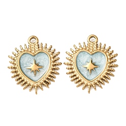 Светло-голубой 304 подвески из нержавеющей стали, с эмалью, сердце со звездными подвесками, реальный 18 k позолоченный, ионное покрытие (ip), светло-голубой, 22x20x2.5 мм, отверстие : 1.6 мм
