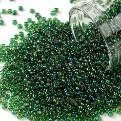 (242) Inside Color Jonquil/Emerald Lined Toho runde Rocailles, japanische Rocailles, (242) Innenfarbe mit Jonquille / Smaragd gefüttert, 11/0, 2.2 mm, Bohrung: 0.8 mm, über 1110pcs / Flasche, 10 g / Flasche