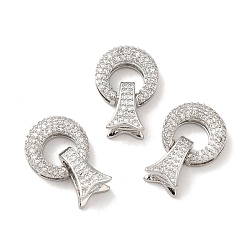 Платина Латунное микропейв, прозрачный кубический цирконий, складные застежки, без кадмия, без никеля и без свинца, кольцо, платина, Кольцо: 12.5x4 mm, отверстия: 3.7x0.7 мм; застежки: 11x7x5.8 мм, отверстие : 2x0.7 мм