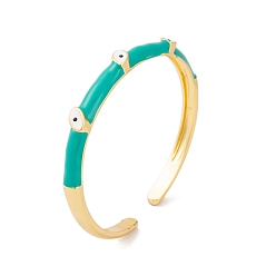 Dark Cyan Golden Brass Enamel Evil Eye Open Cuff Bangles for Women, Dark Cyan, Inner Diameter: 2 inch(5.2cm), 5~6mm