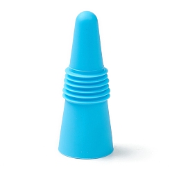 Deep Sky Blue Silicone Wine Bottle Stoppers, with Stainless Steel Findings inside, Cone, Deep Sky Blue, 64x25mm
