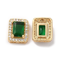 Зеленый Кубический цирконий из латуни с паве из стеклянных многожильных звеньев, без кадмия, без никеля и без свинца, прямоугольные, зелёные, 11x9x5 мм, отверстие : 0.9x2.5~4 мм
