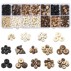 Кокосово-Коричневый 56g 14 стили натуральных кокосовых круглых бусин, кокосового коричневый, 3.5~9x2~6 мм, отверстие : 0.8~1 мм, 4 g / style