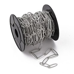 Stainless Steel Color 304 Stainless Steel Cable Chains, Textrued, Soldered, Decorative Chain, Oval Ring, Stainless Steel Color, 20x6x1mm