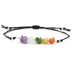 Смешанные камни Браслеты из натуральных смешанных драгоценных камней и латунных бусин., Регулируемые плетеные браслеты из бусин для женщин и мужчин, 11.02 дюйм (28 см)