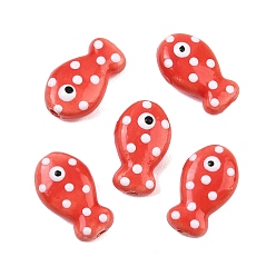 Красный Фарфоровые бусины ручной работы, рыба, пастельный фарфор, красные, 19x11~12x7.5~8 мм, отверстие : 2 мм