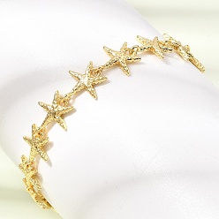 Настоящее золото 18K Браслеты из латунной цепочки для женщин, морская звезда, стойки покрытие, долговечный, без кадмия и без свинца, реальный 18 k позолоченный, 7.60 дюйм (19.3 см)