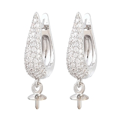 Платина Латунные серьги-кольца из прозрачного кубического циркония, запереть, за половину пробурено бисера, без кадмия и без свинца, долговечный, стойки покрытие, платина, 25.5 мм, штифты : 0.8 мм