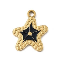 Черный 304 нержавеющей стальной эмали подвески, ионное покрытие (ip), очарование морской звезды, реальный 18 k позолоченный, чёрные, 16x13.5x1.5 мм, отверстие : 1.8 мм