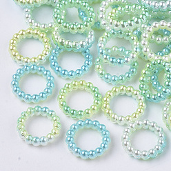 Spring Green ABS Plastic Imitation Pearl Linking Rings, Rainbow Gradient Mermaid Pearl, Round Ring, Spring Green, 14x3mm, Inner Diameter: 10mm, about 1000pcs/bag