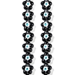 Черный Прозрачные стеклянные бусины, с эмалью, цветок с сглаза, чёрные, 14x15x8 мм, отверстие : 1 мм, около 25 шт / нитка, 13.39'' (34 см)