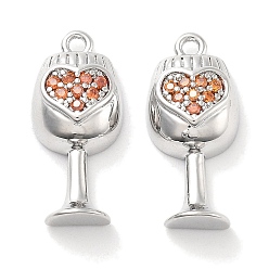 Платинированный Латунные микро проложить кубического циркония подвески, без кадмия, без никеля и без свинца, коктейль, Реальная платина, 18x8x4.5 мм, отверстие : 1.4 мм