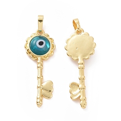 Голубой Ручной зла подвески бусины глаз, с фурнитурой из позолоченной латуни тона 18 k, брелок для ключей, голубой, 33x12x4 мм, отверстие : 4x6 мм