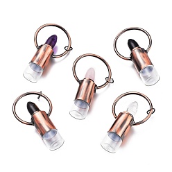 Gemischte Stein Lippenstiftform natürliche gemischte Edelsteinparfümflasche, mit Glasrollerball, 304 Edelstahlfunde und Biegeringe, Rotkupfer, 63.5~66x36~38x16 mm, Bohrung: 6.3 mm, Kapazität: 2 ml (0.06 fl. oz)