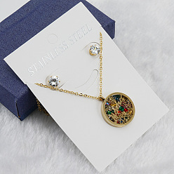 Золотой Ожерелья и серьги-гвоздики из нержавеющей стали с цветком и надписью «мама» на день матери, круглые, с кубическим цирконием, золотые, 450 мм