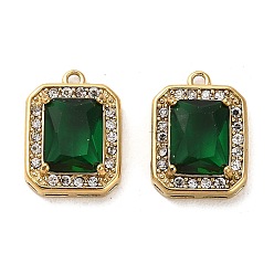 Зеленый Настоящее 14к позолота 304 подвески из нержавеющей стали, со стеклянными стразами, прямоугольник амулеты, зелёные, 15.5x11.5x5 мм, отверстие : 1.2 мм