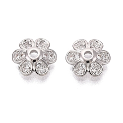 Платина Колпачки для бусин из прозрачного кубического циркония из латуни, цветок, платина, 10x9x3 мм, отверстие : 1.6~1.8 мм
