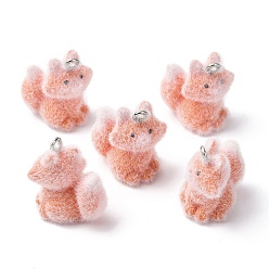 Лиса Подвески из смолы с изображением животных, с железной платиной петлей, лиса, 21x11x18 мм, отверстие : 1.8 мм