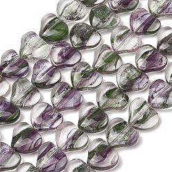 Púrpura Cuentas de murano transparente hechas a mano, corazón, púrpura, 14x15.5~16x5.5~6.5 mm, agujero: 0.7 mm, sobre 24 unidades / cadena, 13.15~13.23'' (33.4~33.6 cm)