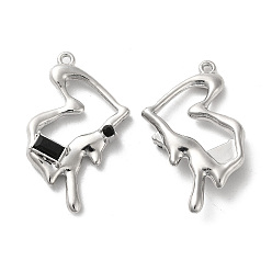 Black Alloy Pendant, with Glass, Platinum, Lead Free & Cadmium Free, Heart Charm, Black, 33.5x20x5.5mm, Hole: 1.4mm