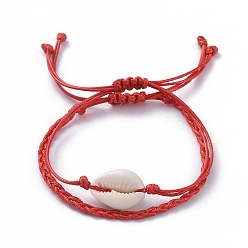Красный Регулируемые плетеные браслеты из бисера, с бусинками из каури и вощеным полиэфирным шнуром, красные, 5.7~10.2 см, 2шт / комплект