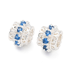 Посеребрённый Латунные микро проложить Цирконий Европейский бисером, бусины с большим отверстием, без кадмия, без никеля и без свинца, 925 серебро покрытием, 9.5x7 мм, отверстие : 4.5 мм