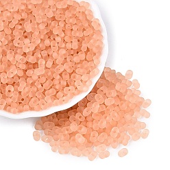 Salmon Foncé Perles de rocaille en verre transparent dépoli fgb, arachide, trou rond, teint et cœur, saumon noir, 5.5~6.5x3.5~5x3~3.5mm, Trou: 1.2~1.5mm, environ 4500 pcs / livre