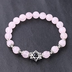 Rose Quartz Natural Rose Quartz Bead Stretch Bracelets for Women, Round and Star, 5/8 inch(1.65cm)