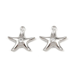 Платинированный Латунные микро проложить кубического циркония прелести, без кадмия, без никеля и без свинца, морская звезда, Реальная платина, 14x15x3.5 мм, отверстие : 1.2 мм
