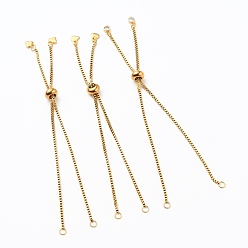 Golden 304 Stainless Steel Slider Box Chains Bracelet, Brass Cubic Zirconia and 304 Stainless Steel Charms, Golden, Single Chain Length: about 5-1/8 inch(13cm)