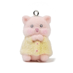 Свинья Подвески из непрозрачной смолы с рисунком животных, с железной платиной петлей, свинья, 31x19.5x20 мм, отверстие : 2 мм