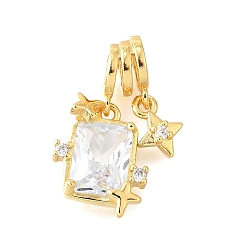 Настоящее золото 18K Латунные микро проложить кубического циркония подвески, прямоугольник со звездой, долговечный, без кадмия и без свинца, стойки покрытие, реальный 18 k позолоченный, 19.5 мм, отверстие : 2.4x3.6 мм