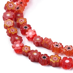 Red Handmade Millefiori Glass Bead Strands, Flower, Red, 4~7.2x2.6mm, Hole: 1mm, about 60~69pcs/Strand, 16 inch(40cm)