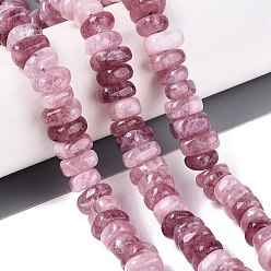 Flamingo Dyed Natural Quartz Beads Strands, Nuggets, Heishi Beads, Flamingo, 6~13x6~13x3~6mm, Hole: 1~1.2mm, about 80~86pcs/strand, 14.37~15.75 inch(36.5~40cm)